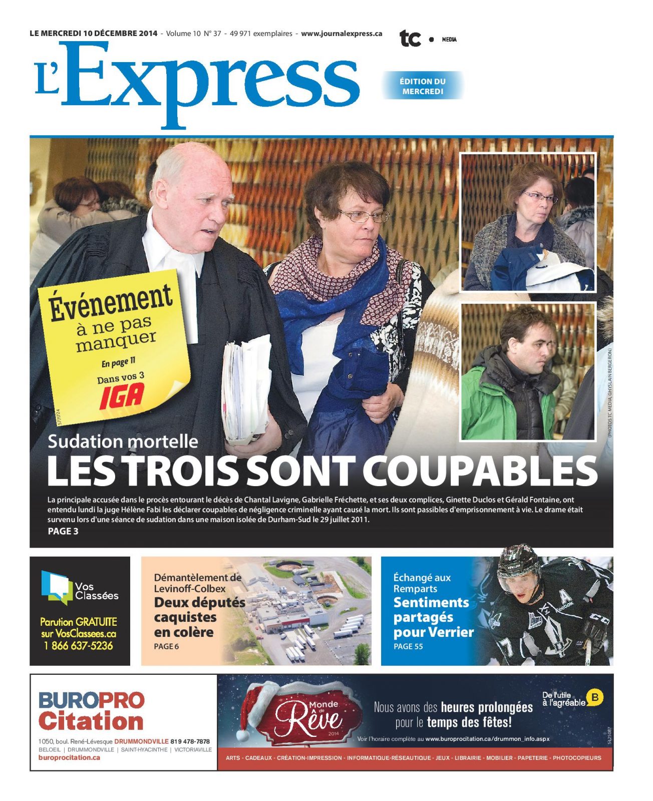 La une de L’Express du mercredi 10 décembre 2014