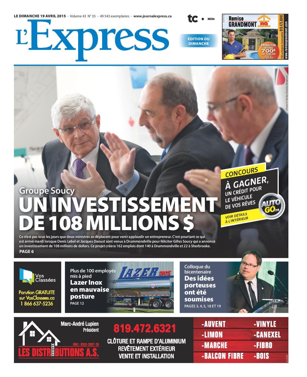 La une de L’Express du dimanche 19 avril 2015