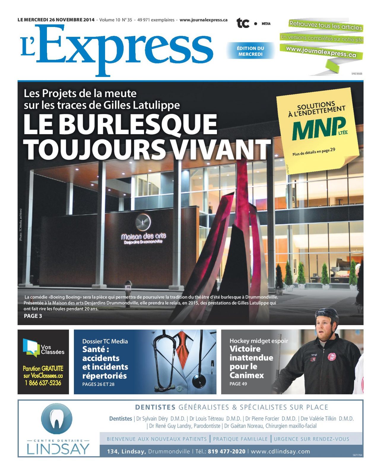 La une de L’Express du mercredi 26 novembre 2014